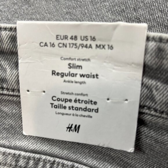 H&M Jeans Women 16 Gray Slim Regular Waist Ankle Length Light Wash Stretch Denim - Picture 12 of 13